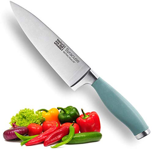 Taylors Eye Witness Syracuse Chef's/Cooks Kitchen Knife - Professional 15cm/6 Cutting Edge, Multi Use. Ultra Fine Blade, Precision Ground Razor Sharp. Soft Textured Grip. Aqua Blue Handle.