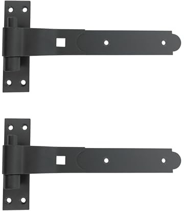 Merriway BH06850 (2 Pcs) Gate Hinges Heavy Duty Hook and Band Cranked Necked Black 250mm (10 Inch) - Pack of 2 Pieces