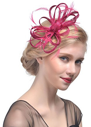 Ulalaza Frauen Fascinators Hut Haarspange Feder Hochzeit Braut Cocktail Hut Derby Kirche Bankett für Mädchen