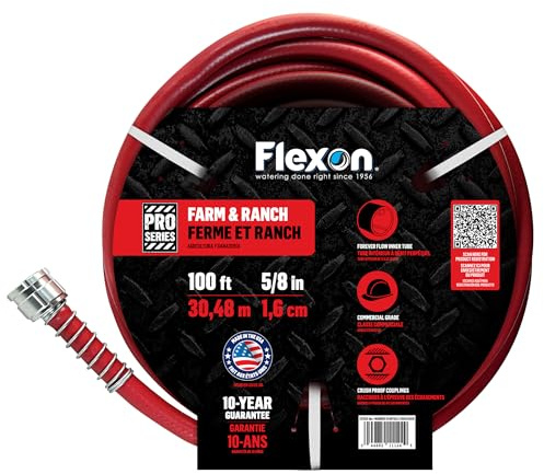 Flexon FA58100CN Farm and Ranch Garden Hose, 100 ft, Red