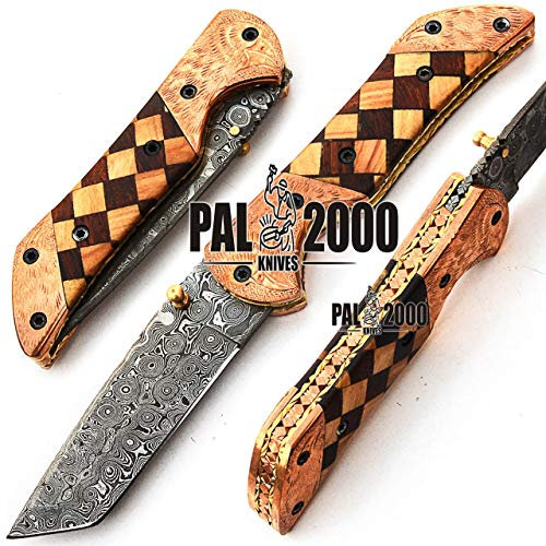 PAL 2000 KNIVES Couteau Pliant, Couteau de Poche, Couteau Fait Main personnalisé, Couteau en Acier Damas, avec étui en Cuir, Couteau de Chef, Couteau de Cuisine forgé à la Main 9594