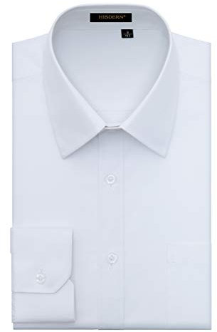 HISDERN Chemise de Ville Formelle pour Hommes a Manches Longues en Coton Blanc Boutonne avec des Chemises Coupe Classique pour Hommes - L