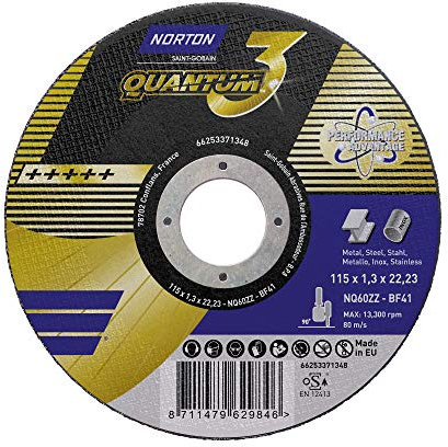 NORTON Lot de 25 disques à tronçonner droit 41 115 x 1,3 x 22,2 NQ 60 ZZ Quantum3