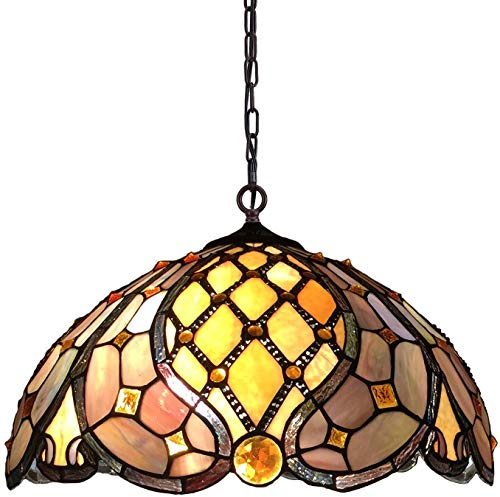 Bieye L10820 Baroque Tiffany Style Stained Glass Ceiling Pendant Light for Living Room Bedroom Home Decoration, 16 W x 47 H