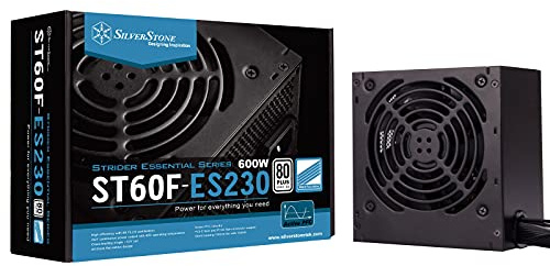 Silverstone SST-ST60F-ES230 - Série Strider Essential, 600W 80 Plus 230V EU ATX Alimentation PC, Bruit réduit, 120mm