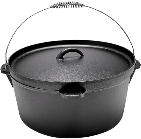 Cuisiland 20QT Cast Iron Dutch Oven with Lip Lid & Bail Handle – Extra Large Pre-Seasoned Campfire Pot for Outdoor Cooking, Baking, Roasting & Stews – Heavy-Duty Cookware for Camping & Backyard Use