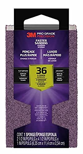 Pro Grade Precision 3M Faster Sanding Block Abrasive Sponge 36 Grit (Extra Coarse), 24003TRI-XC-B, 2.5 x 4.4 x 1, 12/Pack Grey