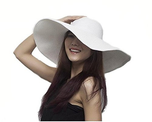 QUUPY Damen Strohhut mit breiter Krempe, UPF 50, faltbar, aufrollbar, Strandhut, Sonnenhut, Strohhhut, Schwarz