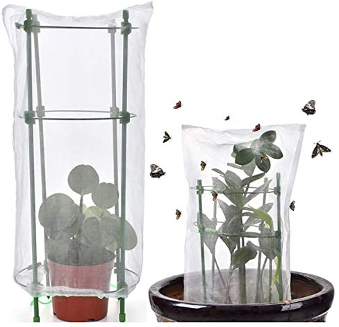 LJBOZ 2 StüCk Gartenpflanze UnterstüTzung, 45 cm RanksäUle Pflanzenhalter Rund für Garten, PflanzenstüTze Topfpflanzen, mit 2 Insektenschutznetz, Rankhilfe Zimmerpflanzen für GemüSe Schutz(Size:4pcs)