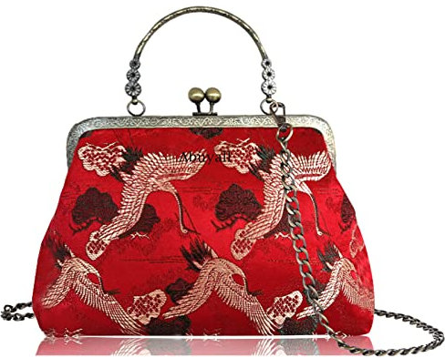 Abuyall Floral Top-Handle Handtasche Kiss Lock Abendtasche für Frauen Vintage Handtasche, 3D-Rote Blume