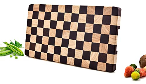 Wood Cutting Board Butcher Block, Wooden Chopping Board with Checkerboard Pattern and Inner Side Handles Meat Cheese Charcuterie Board, Ideal for Chopping, Slicing, and Dicing 15 * 8 inch