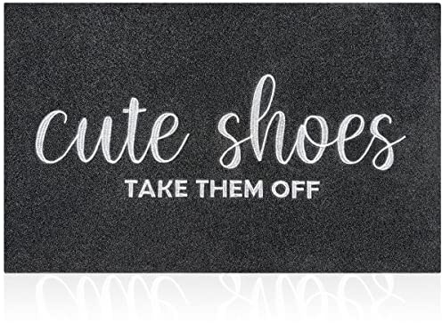AOAOPQ Welcome Door Mat for Indoor Outdoor Rubber Backing Mat Black Cute Shoes TAKE THEM OFF Door Mats Indoor Non Slip Entrance Doormats Shoes Scraper Front Door Mat Black