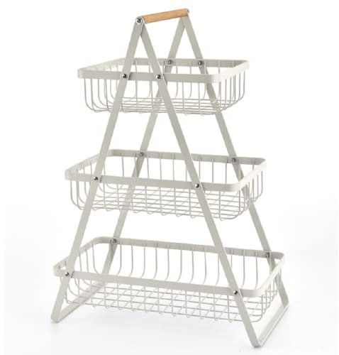 Chefarone Frutero De 3 Pisos - Cesta De Frutas Metálica Para Mostrador Y Organizador Cocina – Fruteros De Cocina Estilo Vintage – Para Verduras Y Frutas Frescas - Soporte De Frutas Con Cuencos ,Blanco