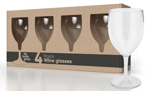 MyDrinkglass Lot de 4 verres à vin en plastique Lisbonne - Réutilisables - Zero Waste - 270 ml - Cadeaux pour femme