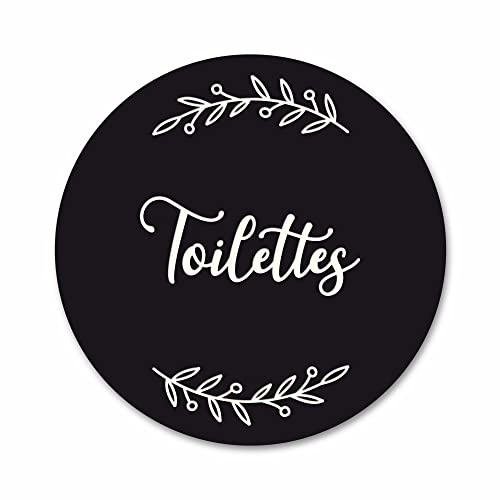 Adzif.biz Le sticker de decoration - Plaque de Porte Autocollante PVC Gravé Noir Blanc Ronde. Décoration de Porte Toilettes, buanderie, Chambre...
