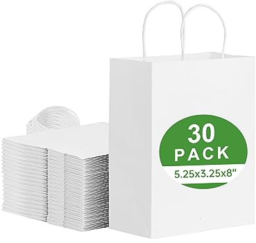30 Stück Weiß Papiertüten Bunt,Geschenktüten,Spielzeug Candy Tüten mit Henkel,Kraftpapier Tüten fur Kindergeburtstag,Hochzeiten,WeihnachtenPartys