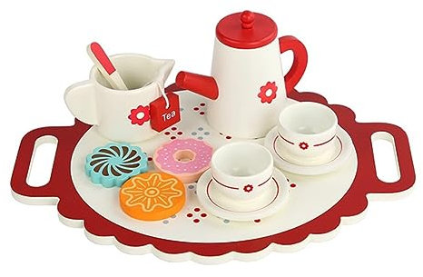 Surakey Service à thé Fille Jouets en Bois Plateau de Café/Thé Ensemble, Jouets à Dessert pour Enfants, Jeux de Rôle Jouet Princesse, Cadeau Noël Anniversaire Enfant Tout-Petit Fille 3 4 5 6 7 8 Ans
