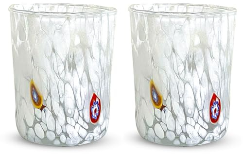 Gocce di Murano 2 verres à eau travaillés selon la tradition des artisans de Murano, verre soufflé et travaillé à la main 300 ml - verres à eau verre arc-en-ciel pluie
