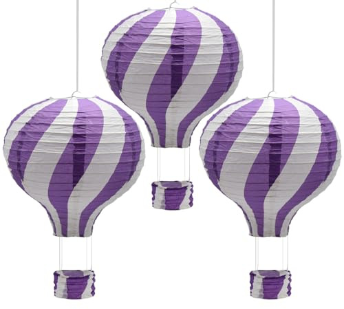 CEEYSEE 3 Stück Hängende Heißluftballon 30cm Bunt Papier Ballon Lampions mit Gondel Falten Papierlaterne für Hochzeit,Party Dekorationen (Lila/RQZIS)