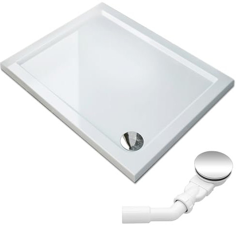 SONNI 120x70x4 cm Quadratische Form Duschtasse - Rutschfeste Duschwanne aus ABS-Acryl-Paneel, mit flachem Design, inklusive Ablaufgarnitur