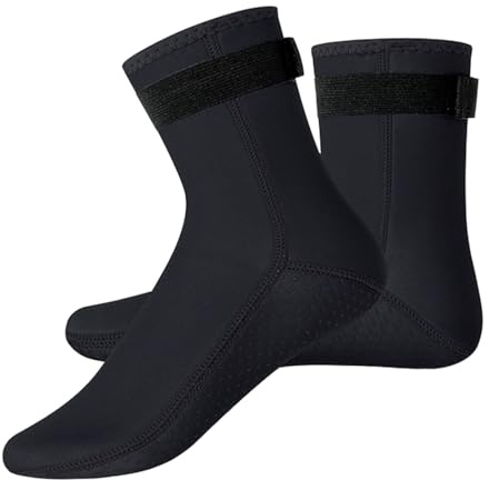 Encuryna Calzini in neoprene da 3 mm per uomo e donna, suola antiscivolo, unisex, caldi, per nuoto, beach volley, per snorkeling, surf, vela, SUP, sport acquatici, Nero , 10