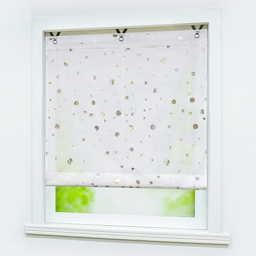 Joyswahl Voile Ösenrollo Schlichte Ösenraffrollo mit Glanzdruck »Daria« Schals Wohnzimmer Raffrollo mit Hakenaufhängung, ohne Bohren BxH 80x130cm, Kreis, Gold, 1 Stück