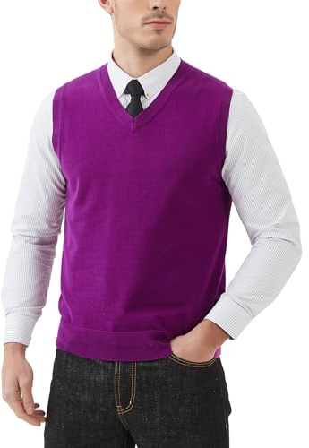 Kallspin Hommes Gilets en Coton sans Manches Col en V Gilets tricotés Pull-Over Relaxed Fit Sweater Vest (Violet, 4XL)
