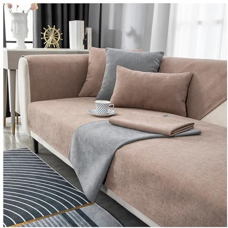 Tauzveok Sofabezug rutschfeste, Sofa überzug 3 sitzer, Für L Shape Eck 3 2 4 Sitzer Sofaüberzug, Hund Katze Sofaschoner, Chenille sofadecken für sitzfläche,Khaki,90 * 180cm