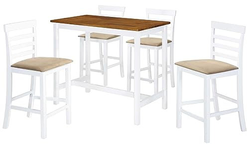 ShCuShan Bartisch mit Stühlen 5-TLG. Massivholz Braun und Weiß KüChentisch Klein