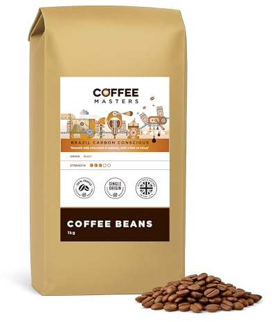 Coffee Masters Brazil Carbon Conscious Coffee Beans 1kg - Single Origin 100% Arabica for a Heavy Bodied Creamy Espresso - Medium Roasted Brazilian Bean Ideal for Barista Machines