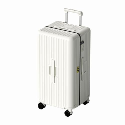 Koffer Trolley, Rollkoffer Reisekoffer Hartschalen 4 Rollen, Spinner Handgepäck,TSA, 100% PC(77cm, 110L,Weiß)