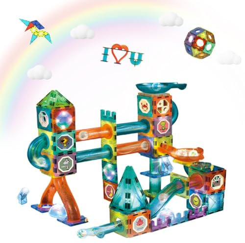 AMFUN 75PC Magnetic Building Blocks Tiles, 3D Clear STEM Magnets Construction Toys, Kids Learning Educational Construction Toys, for Boys Girls Present Age 3+ Year Old Gift