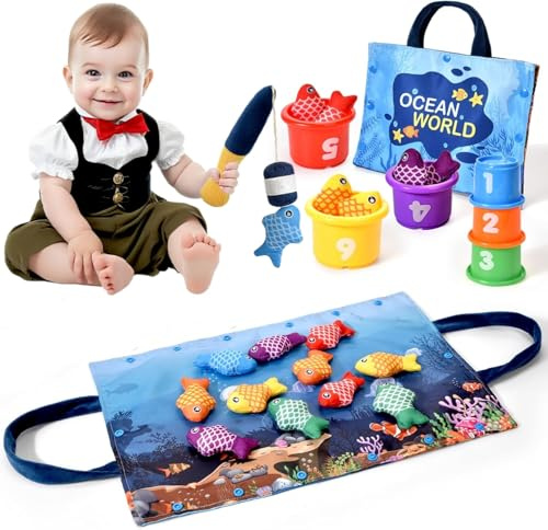 Tokiyis Juguetes Niños 1 2 3 Año,Montessori Sensoriales Educativos Juguete para Bebe 6-12-18 Meses, un Juego de Pescador, Juguete de Habilidades motoras para 1 2 3 Años Regalo de Cumpleaños Navidad