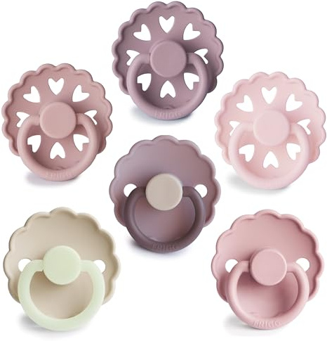 FRIGG Multipack Silikon-Schnuller | 6'er Packung | Hergestellt in Dänemark | Symmetrischer Sauger in Kirschform | (Blooming Love, Größe 2 (6-18 Monate))