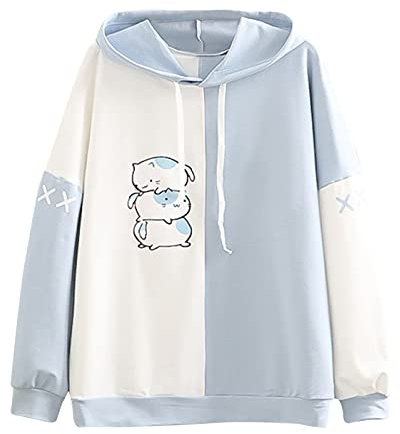 Damen-Sweatshirts und Hoodies niedlich – Essentials Kapuzenpullover, Damen, Katzen-Grafikdruck, langärmelig, Sweatshirts, lässig, modisch, Kapuzenpullover mit Kordelzug, solide Spleiß-Tops, lockere