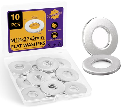 Unterlegscheiben M12 Große, ZerDans 10 Stück Beilagscheiben Edelstahl A2 V2A 304, Karosseriescheiben Unterlegscheibe M12 x 37mm, Metallscheiben für Schrauben & Muttern & Gewindestange