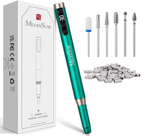 MelodySusie Pen-Shaped Ultra-Slim Cordless Nail Drill, PM170F 30000RPM Portable Rechargeable Electric File with LED Display for All Manicure, Nail Care, Shaping & Gel Removal for Advanced Home Use
