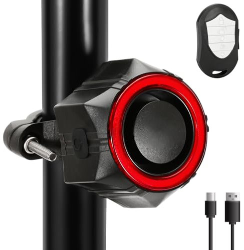 110dB Fahrrad Alarmanlage mit Fernbedienung USB Wiederaufladbar IP65 Wasserdicht Alarmanlage Fahrrad für eBike, Elektroroller, Motorrad, E Scooter, Tür, Fenster Alarm, 5 Lautstärken