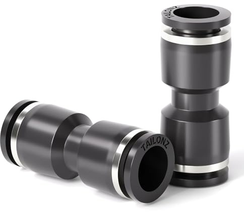 TAILONZ PNEUMATIC Racor recto negro de 6 mm de diámetro exterior para racores de enchufe PU6 (paquete de 20)