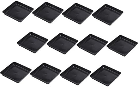 DECOMELODY Soucoupes Carrées Noires Base de Pot de Fleurs en Plastique Lot de 12 Protège de l'eau Terre pour Pots de Fleurs pour Intérieur et Extérieur