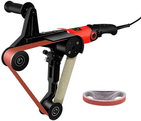 Ponceuse à bande, Ponceuse à bande 800W avec 6 vitesses variables 1000rpm, Ponceuse à bande professionnelle avec 50PCS bandes abrasives for plastique aluminium acier fer polissage métal