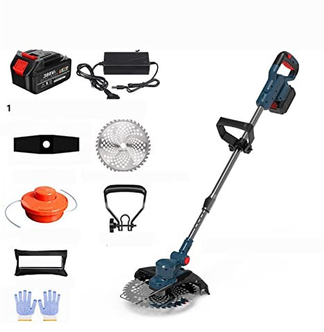 Tagliasiepi, Tosaerba elettrico senza spazzole Tagliaerba Tagliaerba senza fili con 2 batterie al litio Bobina di linea portatile regolabile per cortile, giardino, cura del prato(With 1 battery set)