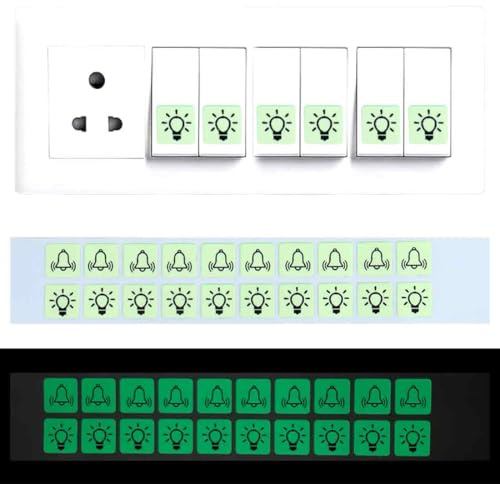 Nachtschein Schalter Aufkleber Set mit 10 Glocken und 10 Licht Symbol Aufkleber, 14 * 14 mm