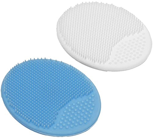 Quystetes Exfoliating and Massaging Cradle Cap Silicon Brush for Baby,Blue and White 2 Pack