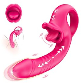 Thrusting Dildo Vibrator Sex Toys for Women, Dildos Adult Toys G Spot Clitoral Licking Vibrator with 10 Thrusting Vibration & 10 Tongue Licking Modes, Silicone Clitoral Stimulator for Couple (Pink)