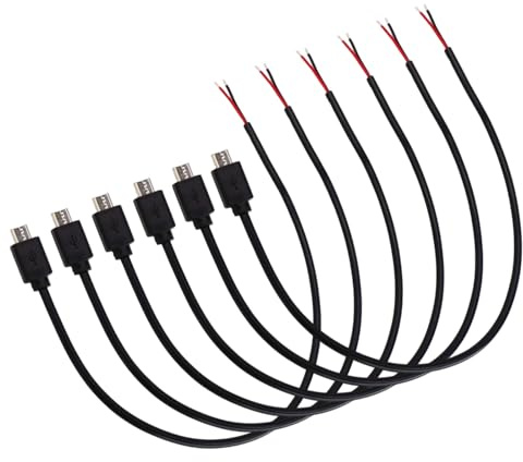 6 Stück Micro USB Pigtail, Kabel mit Stecker 2 Adrig, 30cm USB Ladeverlängerung, USB Stecker auf 2-poliges offenes Ende, 22AWG 3A Stromkabel, DIY Ladekabel mit offenem Drahtende für Bastelprojekte