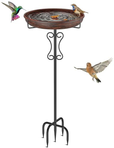Ouinis Vogeltränke aus Metall für den Außenbereich, verbesserte Vogeltränke mit 5 Zinken, freistehende Vogelfutterstation für Garten, Terrasse, Hof, Rasen (Vintage-Bronze)