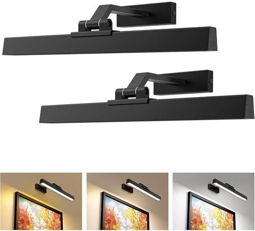 AIBOO LED Akku Bilderleuchte Kabellos 2er Set,40CM Kabellos Bildbeleuchtung mit Fernbedienung,Dimmbare Magnet Innen Ohne Stromanschluss Dart Beleuchtung mit Timer (Schwarz, 40cm)