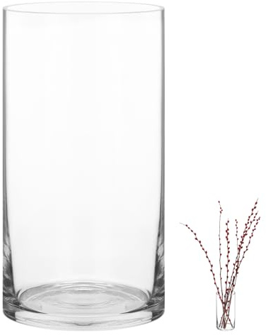 QWORK® Elegant Large Glass Cylinder Vase 20cm x 10cm - Crystal Clear Modern Design for Home Decor