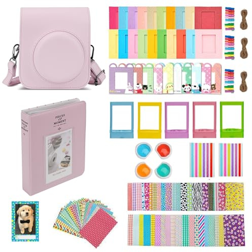 Mumlicha Accessoires pour appareils photo instantanés Instax Mini 12, sac à dos pour Instax Mini 12 avec album photo 64 poches et filtres de couleur/cadres photo/cadres décoratifs muraux/autocollants